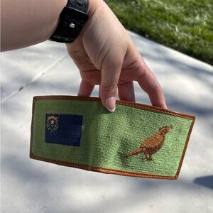 Needlepoint Bifold Wallet with Pheasant and Flag